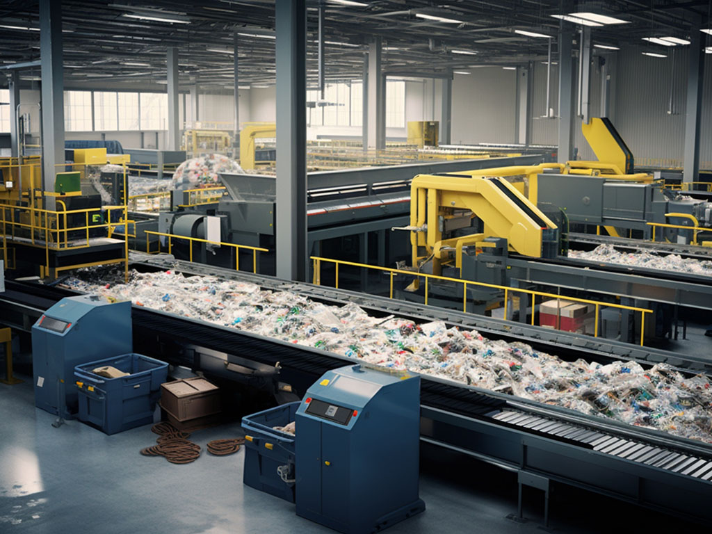 Ein automatisiertes Abfallmanagementsystem zum Recycling von Materialien.