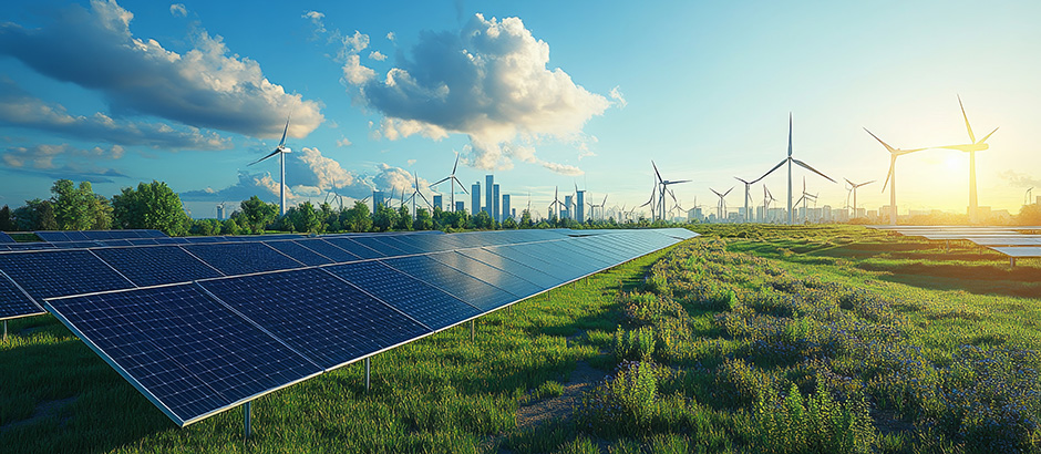 Solarpanele und Windräder